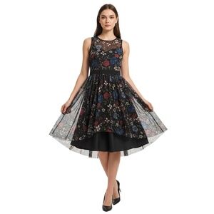 LC LAUREN CONRAD DISNEY Womens Black Floral High Low Dress‎ Size 6 Pleated